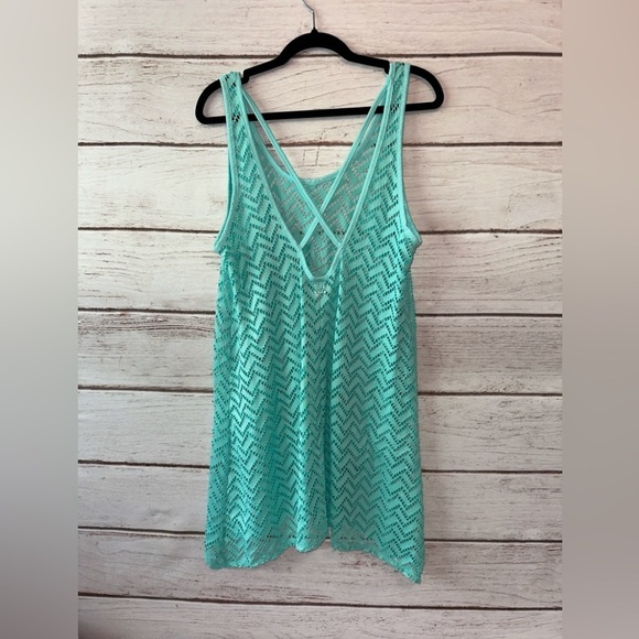 BONGO Turquoise Chevron Crochet Swim Cover-Up – Size Large Beach Swimming Summer - Picture 2 of 5